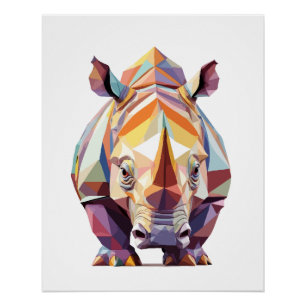 Póster Rhinoceros Playful Adorable Animal Colorido