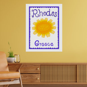 Póster Rhodes Grecia Audaz Madera de florecimiento topado