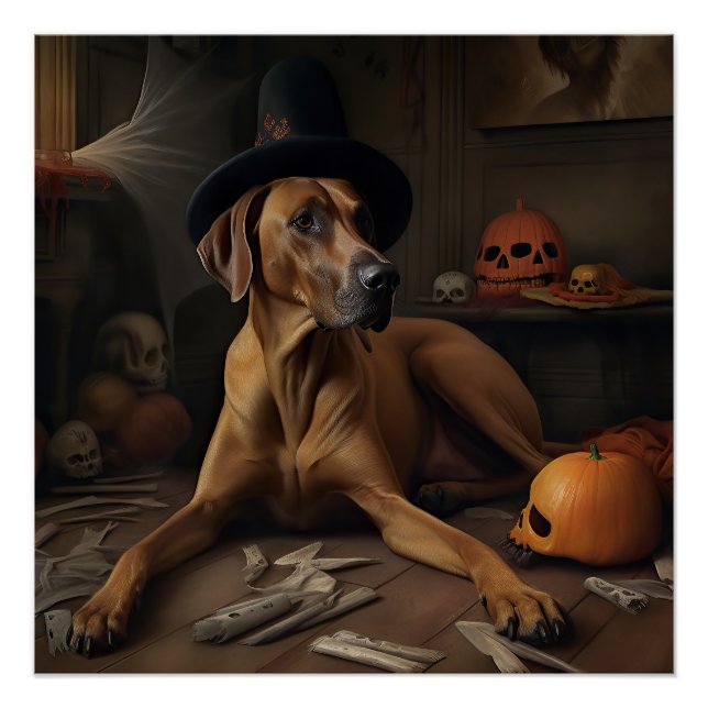 Póster Rhodesia Ridgeback Pumpkins Halloween Scary (Anverso)