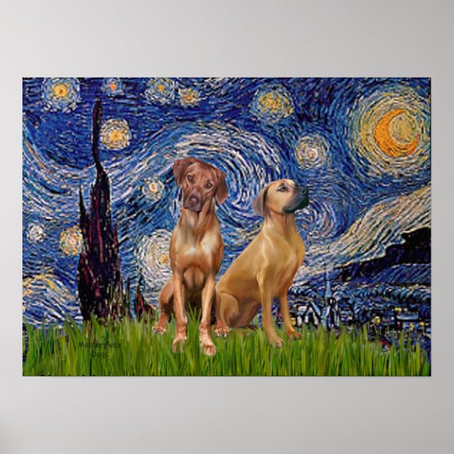Póster Rhodesian Ridgeback Pair - Noche estrellada (Frente)