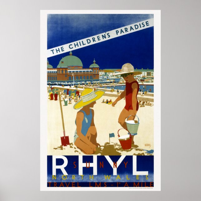 Póster Rhyl Sunny North Wales 1935 Vintage (Frente)