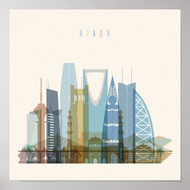 Póster Riad, Arabia Saudita | Línea de la ciudad (Frente)