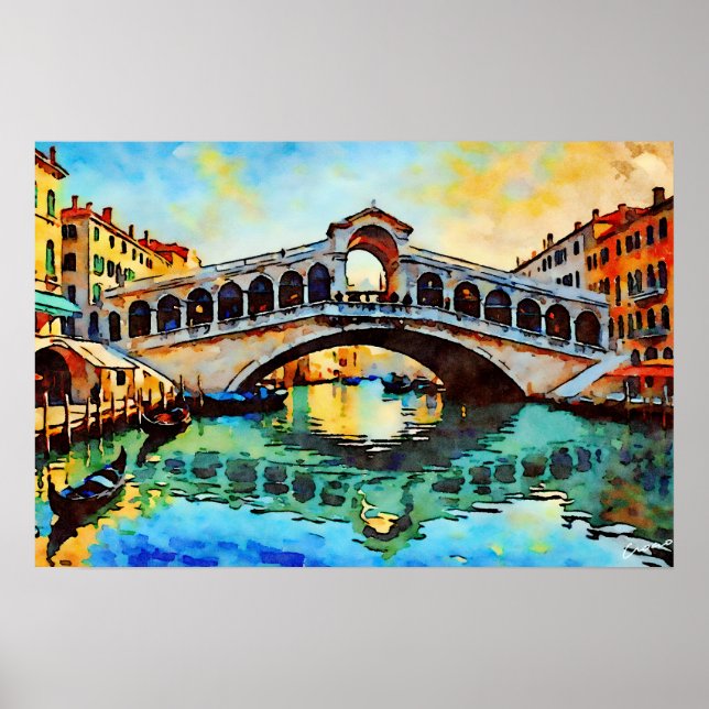 Póster Rialto Bridge Watercolor (Frente)
