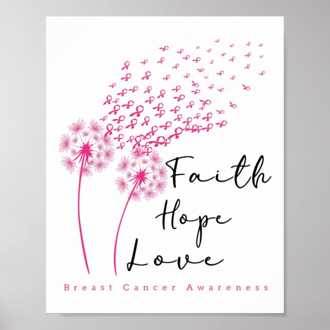 Póster Ribbon Dandelion Faith Hope Love Mama Cancer (Frente)