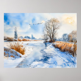 Póster Ribera nevada en invierno Havelland Acuarela