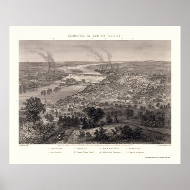 Póster Richmond, VA Panoramic Map - 1863 (Frente)