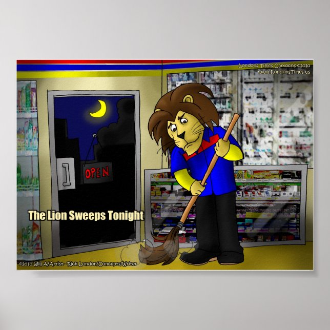 Póster Rick London "Lion Sweeps Tonight", cómico gracioso (Frente)