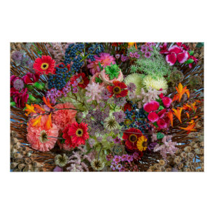 Póster Rico ramo floral de otoño con gerberas y bayas