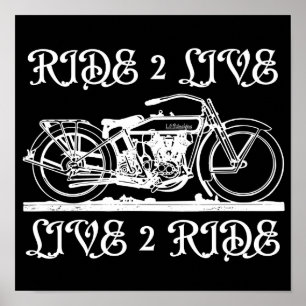 Póster RIDE 2 LIVE LIVE 2 RIDE inspirational biker gift  