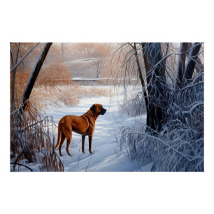 Póster Ridgeback ruso deja que nieve Navidades