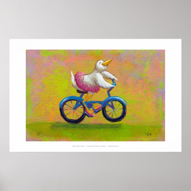 Póster Riding to the Recital - fun happy bicycling bird (Frente)