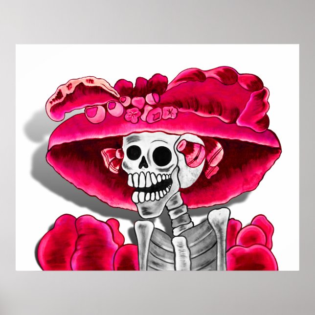 Póster Ríe mujer esqueleto en Red Bonnet (Frente)