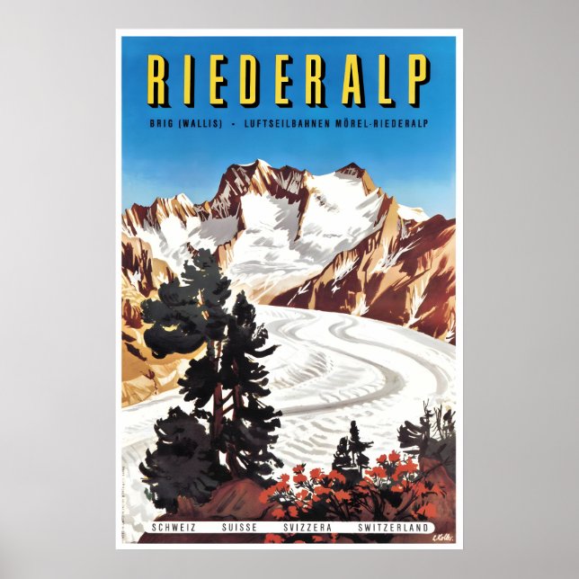 Póster Riederalp Art Switzerland Travel Poster Swiss Ski (Frente)