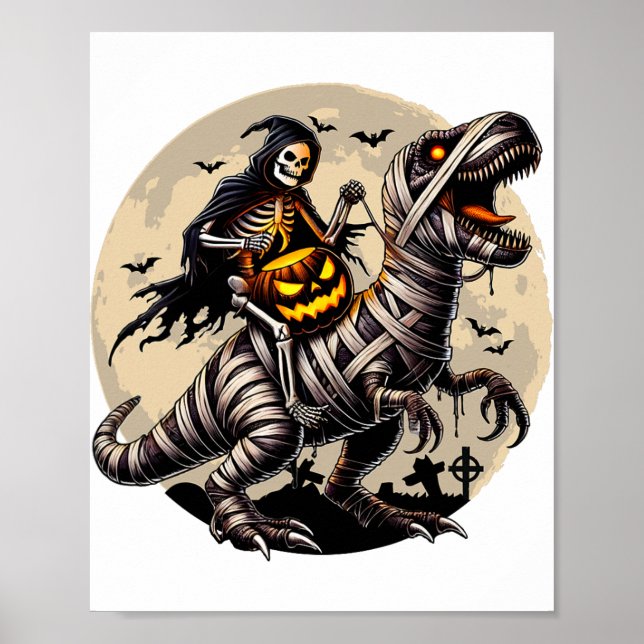 Póster Riendo la momia Dinosaurio T Rex Calabaza Funny Ha (Frente)