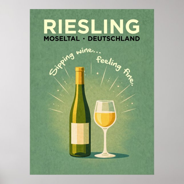 Póster Riesling Verde Viaje Vintage (Frente)