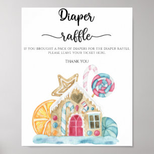 Póster Rifa de pañal de galleta de casa de jengibre 