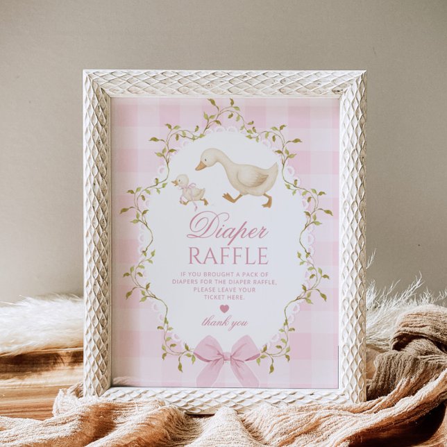 Póster Rifa de pañal de Silly Goose con lazo de gingham r (Subido por el creador)