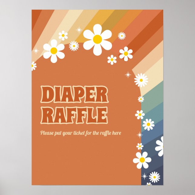 Póster Rifa de pañal vintage retro arcoíris Daisy (Frente)