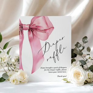 Póster Rifa de pañales chica Bow rosa