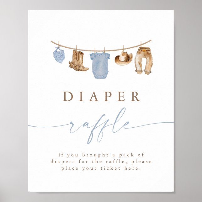 Póster Rifa de pañales de ropa de vaquero azul (Frente)