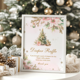 Póster Rifa de pañales oro rosa Árbol de Navidad Bebé duc