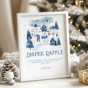 Póster Rifa de pañales pueblo de Navidad Invierno Baby Sh
