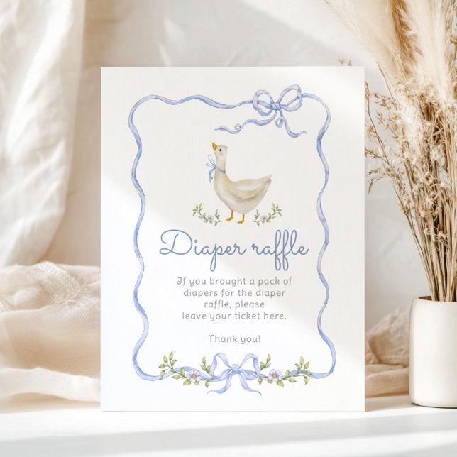 Póster Rifa de pañales Silly Goose Blue Bow bebé ducha (Subido por el creador)