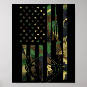 Póster Rifle Camuflaje Bandera Americana Caza Ciervo Cuer