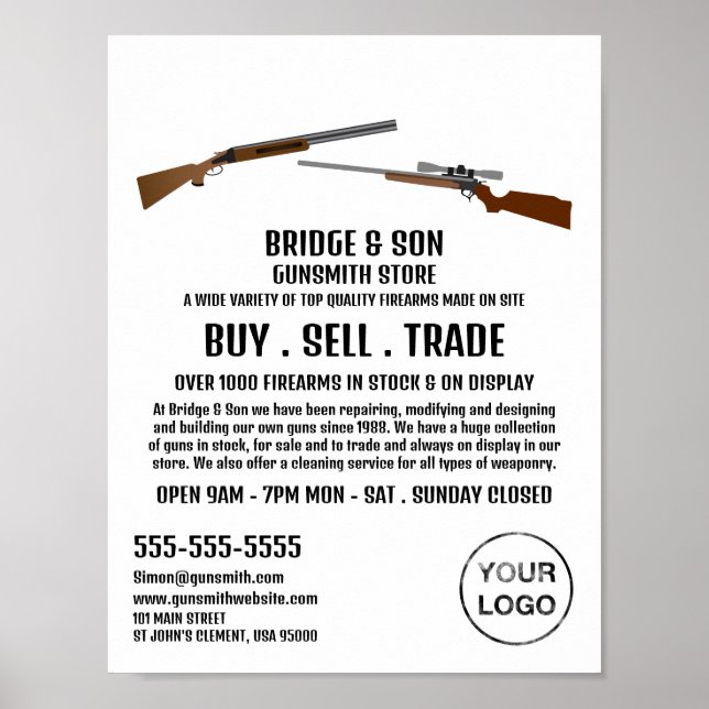 Póster Rifle & Shotgun, Gunsmith, anuncio de tienda de ar (Frente)
