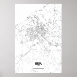 Póster Riga, Letonia (negro sobre blanco)