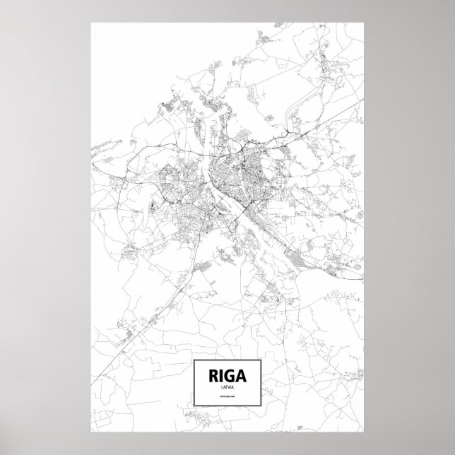 Póster Riga, Letonia (negro sobre blanco) (Frente)