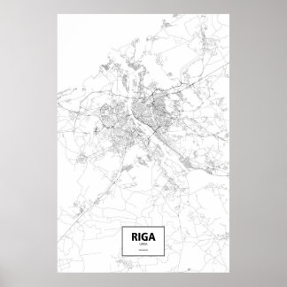 Póster Riga, Letonia (negro sobre blanco)