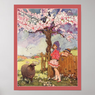Póster Rima infantil de 1916: Niños y ovejas