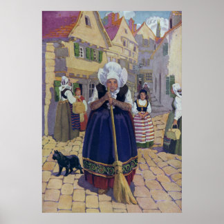 Póster Rima infantil de la anciana, el gato y la escoba