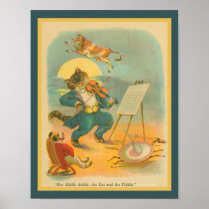 Póster Rima infantil Vintage 1930 Hey Diddle Diddle