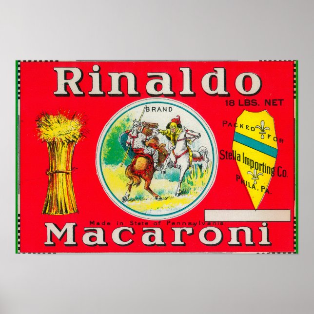 Póster Rinaldo Macaroni LabelPhiladelphia, PA (Frente)