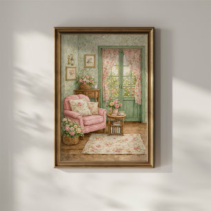 Póster Rincón de lectura de jardín shabby chic