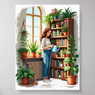 Póster Rincón de lectura de libros de jardinería para mam