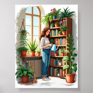 Póster Rincón de lectura de libros de jardinería para mam