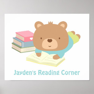 Póster Rincón de lectura de libros de osito de peluche li