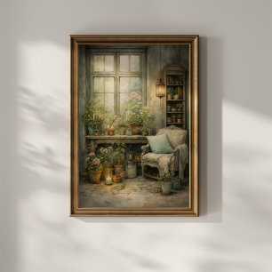 Póster Rincón de ventana de jardín acogedor