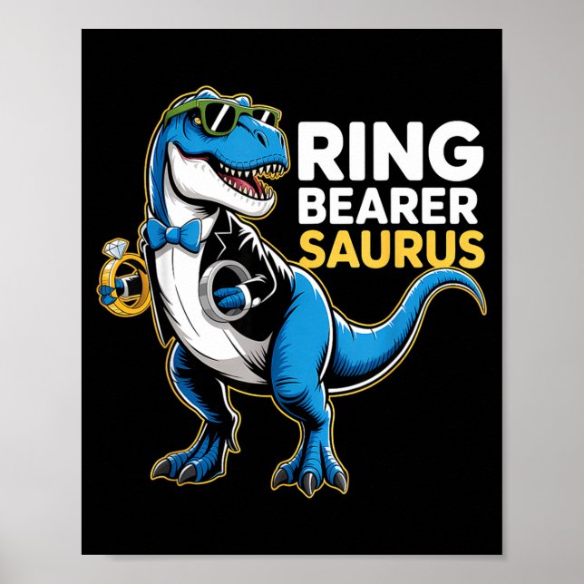 Póster Ring Bearer T-rex Dino Funny Wedding Party Ring Di (Frente)
