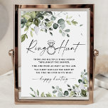 Póster Ring Hunt Bridal Shower Game Rótulo Greenery Tema<br><div class="desc">El diseño presenta una vegetación de acuarela mixta compuesta por eucalipto,  ramas botánicas de olivo y más. El follaje está decorado en varios tonos de sabio,  esmeralda y verde claro. Puede cambiar el texto si desea cambiar las reglas de este juego de ducha de novia.</div>