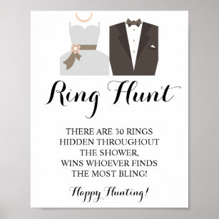 Póster Ring Hunt Bride & Groom Bridal Shower Game Rótulo