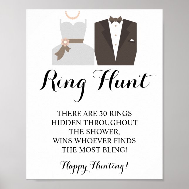 Póster Ring Hunt Bride & Groom Bridal Shower Game Rótulo (Frente)