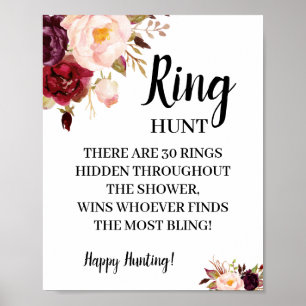 Póster Ring Hunt Marsala Bridal Shower Game Rótulo