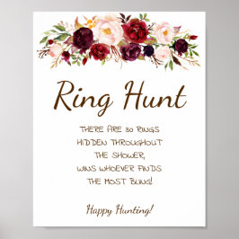 Póster Ring Hunt Marsala Flores Bridal Shower Game Rótulo