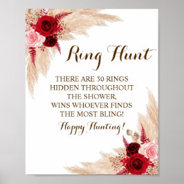Póster Ring Hunt Pampas Grass Bridal Shower Game Rótulo