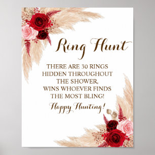 Póster Ring Hunt Pampas Grass Bridal Shower Game Rótulo