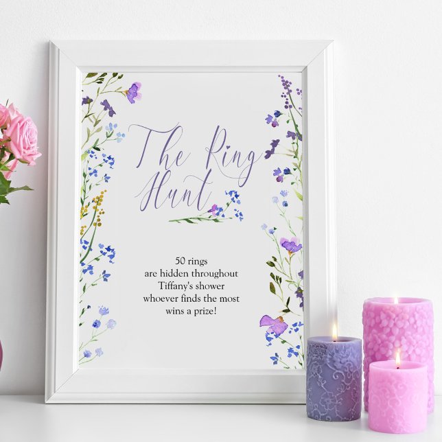 Póster Ring Hunt Purple Wildflower Bridal Shower (Ring Hunt Sign from my Purple Wildflower Collection. Message me if you need me to create more items)